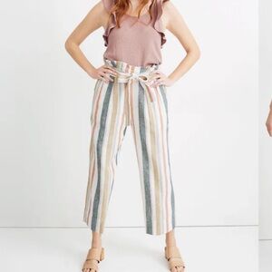 Madewell Tie-Waist Huston Pull-On Crop Pants Stripe New March Stripe Rusted Tin